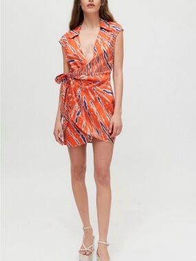 Urban Outfitters Orange Tie-Detail Mini Dress with Blue & White Accent